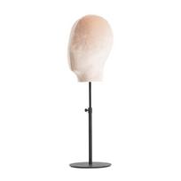 Height Adjustable Wig Stand Velvets Manikin Head for Professional Hat and Wig Display Retractable Metal Base Holder beige