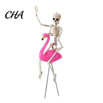 Dalių rinkinys Skeletas Helovinas Flamingo Dekoracija, Rožinis Paukštis Sodo Menas su Unikalia Sodo Puošyba, Judančios Kojos, Baisus Lauko Vejos Ornamentas Rekvizitams A pink