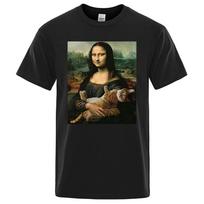 Mona Lisa with Cat T-Shirt XXXL black