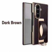 Prabangus natūralios odos riešo dirželis su žiedu ir stoveliu dėklas, skirtas Samsung Galaxy Z Fold8 Fold 8 Ultra, su magnetiniu vyrių rėmeliu, apsauginis dangtelis Galaxy Z Fold 8 gray