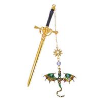 Metal Sword Shaped Bookmark with Dragon Pendant Chain Fantasy Style Book Marker for Reading Collectors Gift One Size žalia