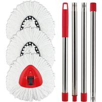 Spin Mop Replacement Head with 1 Rotating Mop Base and 1 Handle - EasyWring Mop Refills Compatible with Rotating Triangle SpinMop balta