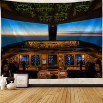 Education Wall Art Decorative Aircraft Cockpit Control Room Printed Tapestry Bedroom Living Room Background Cloth Tapiz 100X150CM blue