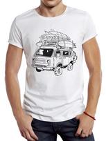 TEEHUB Vintage Surf Board On Camper Van Men T Shirt Graphic Cloth Casual Male Tops Hipster Retr XXXL white