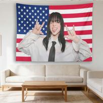 1pc Billie E-Eilish Themed Pink White Flag Wall Tapestry, Patriotic Wall Hanging Art for Bedroom Living Room Dorm Decor 100X70CM