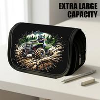 1pc Double Layer Flip Pencil Case, Motocross, Large Capacity, Portable Polyester Pen Storage Bag with Zipper Closure, Ideal for School & Office Suppli 20x9x11cm gray