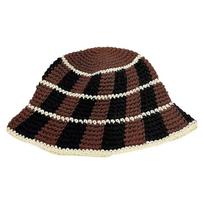 Crochet Cold Cap Knitted Panama Hat Casual Striped Bucket Hat  Girl kava