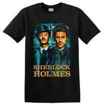 Sherlock Holmes Dr Watson Detective Movie T Shirt Victorian Mystery Tee Gift M black