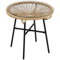 Lauko stalas apvalus su stiklu 50x50x50 cm, smėlio