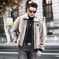 „Tiger Pattern“ audinės kailiniai vyrams visiškai Mink Real Mink trumpi audinės kailiniai vyrams žiemai New Style L gray