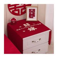 Chinese Wedding Nightstand Cover Burgundy Satin Bedside Table Cover Dustproof Nightstand Cover Cloth for Wedding Bedroom Decor B brown