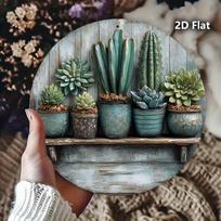 Vintage Cactus Metal Wall Art D Iron Succulent Decor for Home Office Cafe PreDrilled Rustic Sign 20x20cm(8x8inch) gray