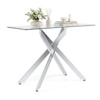 Konsolinis stalas, 115x45x78 cm, sidabrinis, stiklas ir metalas