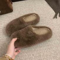 Mao Mao shoes wear lazy casual bag head in winter, half drag and one pedal, Mueller shoes, plush warm cotton shoes 40 gray