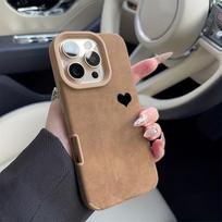 For iPhone 17 16 15 14 13 12 11 Pro Max XS X XR 16 15 Plus Phone Case Fashion Heart-shaped Design Faux Leather Protective Cover iPhone XR gray