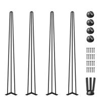 Hairpin Table Legs 34 inch Black Set of 4 Desk Legs Each 220lbs Capacity Hairpin Desk Legs 3 Rods for Bench Desk Dining End Table Chairs Carbon Steel