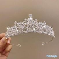 Vestuviniai Plaukai Tiara Krištolinė Vestuvinė Tiara Karūna Sidabro spalvos Diadem Veil Tiaras Vestuviniai Plaukų Priedai Galvos apdangalai Galvos Papuošalai gray