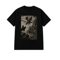 Medieval Dragon Knight Shirt  Dark Fantasy Vintage Tee   Gothic Castlecore Art Unisex T-Shirt XL gray