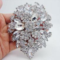SKEDS Exaggerated Luxury Full Crystal Waterdrop Flower Brooch Pin For Women Men Shining Boutique Decoration Party Wedding Badges gray