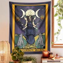 VIKAMA Goddess Tarot Card Tapestry Mystical Dark Style Bedroom Dormitory Meditation Room Wall Hanging Cloth Home Decoration 74x94cm(29x37in) black