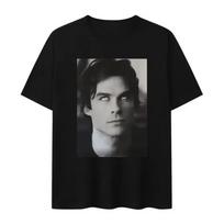 Damon Salvatore Ian Sommerhalder TV ShowPrinted Fabric Cotton T-shirt Summer New Style for Men and Women Comfortable and Casual S juoda