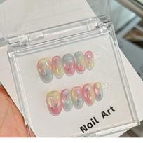 10Pcs Pastel Gradient Press On Nails - Star Glitter Fake Nails XS gray