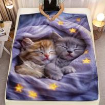 Custom Sleeping Kittens Blanket Cute Cats Stars Pattern Personalized Name Fleece Throw All Season Soft Warm Bedding Home Decor 70x100cm28x39in gray