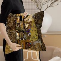 Gustav Klimt The Kiss Soft Pillow Gift Home Office Decoration Bedroom Sofa Car Cushion Cover Case 45X45 Peach skin 18*18(CM)-1Pcs brown
