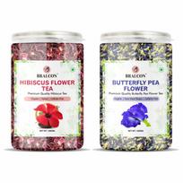 Bralcon Natural Herbal Tea Combo Pack - Hibiscus Flower Tea And Butterfly Pea Flower Tea - 200G (100G X 2 Pack) | Reduce Stress, Improve Digestion gray