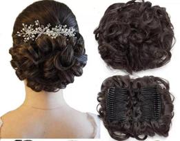 Miss Lirenn® Double Comb Messy Bun Claw Clip Synthetic Chignon Tousled Updo with Tendrils Hair Extensions Hair Bun Curly Wavy Faux Hair Bun Hair Sc black
