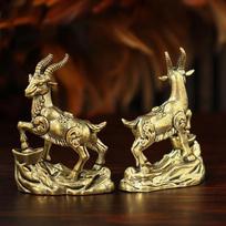 Vintage Feng Shui Coins Goat Statue Desktop Ornament Home Decoration Craft Accessories Lucky Zodiac Animal Figurine brown