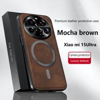 Dėklas Xiaomi 15 Ultra, magnetinis, elegantiškos odos, atsparus dėvėjimuisi, visiškai dengiantis objektyvą, neslystantis kraštų uždengimo apvalkalas xiaomi 15 ultra black