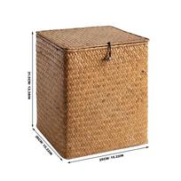 Picnic Basket Straw Woven Bins Storage Boxes Handmade Seagrass Containers Rattan Cases With Lids Home Storage Basket 31.50X26.00X26.00CM beige