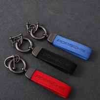 Suede Leather Car Badges Keychain Key Chain Keyring Pendant For Porsche Panamera Cayenne Taycan 911 718 Macan Carrera-GT 928 968 black black