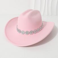 Men's unisex western cowboy hat Metallic flower rhinestone gem accessories Gentleman's hat Hiking hat Average Size rožinė