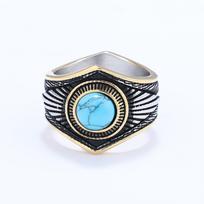 Vintage Turquoise Eight Point Star Ring Stainless Steel Native American Jewelry Handmade Southwest No. 7 gray