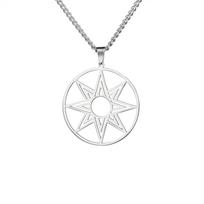 Titanium Steel Cut Circle Ring Eight Point Star Pendant Necklace Unisex Hip Hop Punk Jewelry white