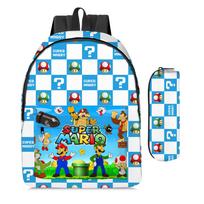 Mario Cartoon Backpack Set 2-Pack Mario Student Bookbag with Pencil Case Super Mario Lunch Bag Kids Boys Girls Gift