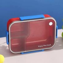 1 Pc Japanese-Style Three-Compartment Leak-Proof Lunch Box With Tableware, Suitable for School, Office and Travel raudona