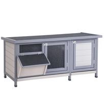 Winterproof wooden rabbit hutch, 112x50x54 cm, with bitumen roof, 2 doors, metal mesh, suitable for rabbits and guinea pigs, outdoor, grey and black juoda/pilka