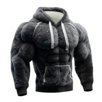 Vyriškas raumenų Hoodie 3D raštas Pūkuotas Puloveris Raumenų ilgomis rankovėmis Šiltas su gobtuvu Džemperis laisvalaikiui, sportui, gatvės mada L gray