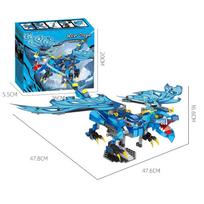 461PCS Blue Flying Dragon Building Blocks Prehistoric Water Dragon Animal Model Bricks Desktop Display Kids Toys Holiday Gifts blue