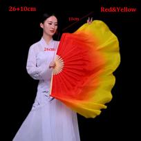 10/20/30cm Half Circle Silk Chinese Short Bellydance Fan  Veil Pairs Yangko Dance Tools Red&Yellow 36cm gray