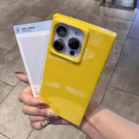 Prabangus kvadratinis minkšto silikono rėmelis, skaidrus smūgiams atsparus dėklas, skirtas iPhone 16 15 14 Plus 13 12 11 Pro Max, kristalinis ledo kubo šarvo dangtelis iPhone 11 yellow