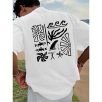 Men's Short Sleeve T-Shirt, Regular Fit, Surf Symbol Print, Fashion Casual Round Neck Top, Spring/Summer Outdoor Men's Wear S balta