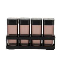 4-Piece Plastic Spice Jars Set with Tray One-Handed Slide Lid Transparent Containers Compact Countertop Organizer for Salt, Pepper, Seasonings kava