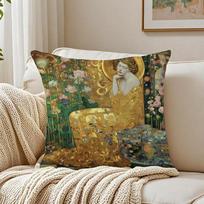 K-Klimt Cushion Cover Linen Pillowcase Soft For Sofa Bed Home Room Decor Peach skin 18*18(CM)-1Pcs gray