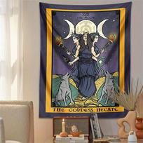 Astrologythemed Tapestry Tarot Moon Tapestry Hecate Goddess Mandala Design Witchcraftinspired Wall Hanging 100X70CM gray