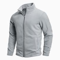 Men's Spring and Autumn Solid Color Fleece Warm Top, Comfortable Zippered Cardigan for Men's Outdoor Leisure S gray