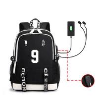 Anime Volleyball Boys And Girls Casual Usb Charging Backpack Large Capacity Student Bag Double layer black